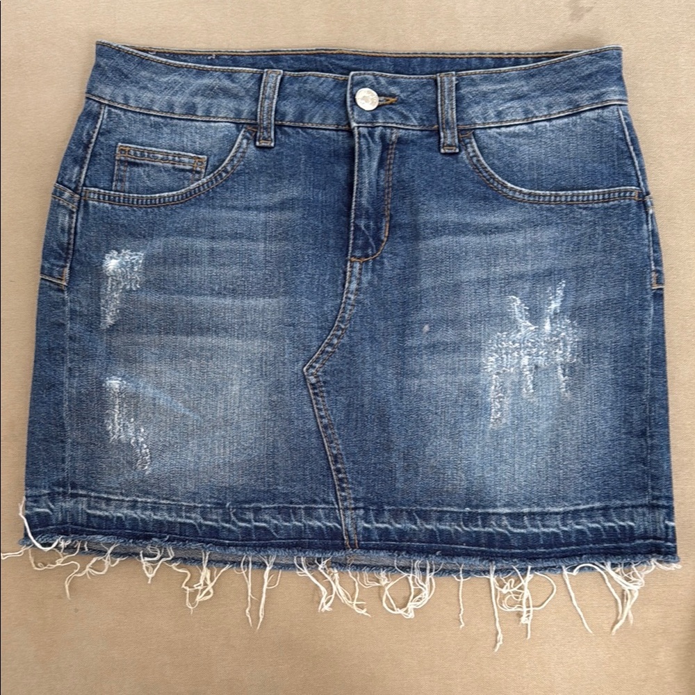 Liu Jo Blue Distressed Denim Pencil Skirt